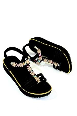 Guja BA04527 Siyah Kadın Orta Taş Kemer Günlük İthal Kalın Taban Sandalet - Siyah - 40