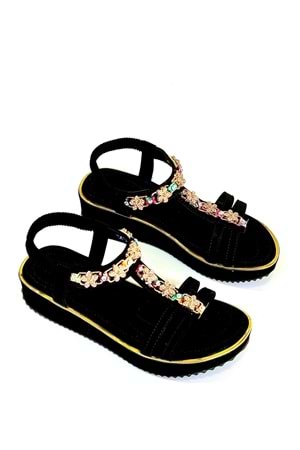 Guja BA04527 Siyah Kadın Orta Taş Kemer Günlük İthal Kalın Taban Sandalet - Siyah - 40