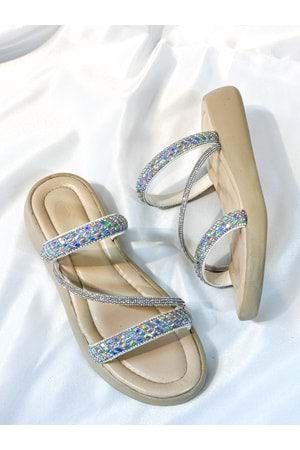 BulutMod BA04540 Beyaz Kadın Üç G Taşlı Günlük Yumuşak Tabanlı Terlik - 40