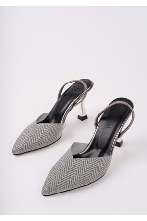 BulutMod BA04567 Siyah Kadın Pul Simli Şeffaf Lastikli Abiye 9 Cm Topuklu Ayakkabı