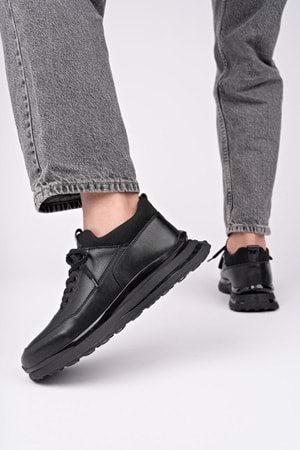 BulutMod BA04582 Siyah Erkek Hakiki Deri İç Dış Deri Yüksek Jel Taban Ayakkabı - 43