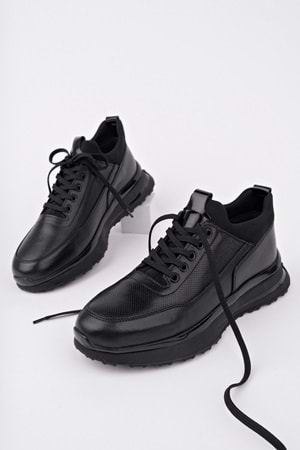 BulutMod BA04582 Siyah Erkek Hakiki Deri İç Dış Deri Yüksek Jel Taban Ayakkabı - 43