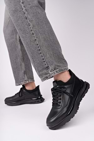 BulutMod BA04582 Siyah Erkek Hakiki Deri İç Dış Deri Yüksek Jel Taban Ayakkabı - 43