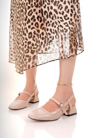 BulutMod BA04584 Ten Rugan Kadın Kemer Lastikli Kare Burun 3 Cm Topuklu Ayakkabı - 37