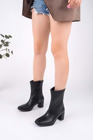 BulutMod BA04587 Siyah Kadın Küt Burun Fermuarlı 5 Cm Topuklu Bot - 38