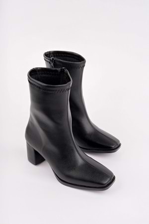 BulutMod BA04587 Siyah Kadın Küt Burun Fermuarlı 5 Cm Topuklu Bot - 40