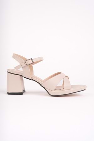 BulutMod BA04590 Ten Kadın Çapraz Kare Burun Platform 6 Cm Topuklu Ayakkabı - 37