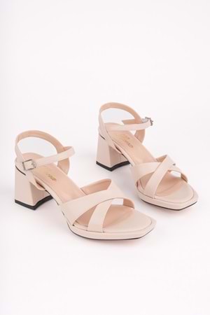 BulutMod BA04590 Ten Kadın Çapraz Kare Burun Platform 6 Cm Topuklu Ayakkabı - 40