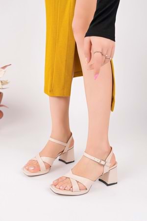 BulutMod BA04590 Ten Kadın Çapraz Kare Burun Platform 6 Cm Topuklu Ayakkabı - 40