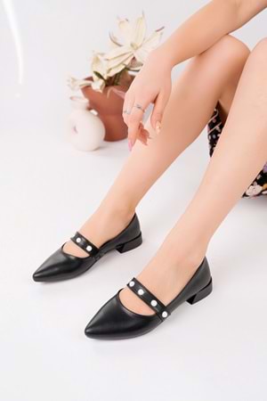 BulutMod BA04595 Siyah İ Kadın İnci Bantlı Günlük Büyük Numara Babet - 38