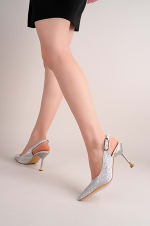 BulutMod BA04596 Gümüş Kadın Abiye Klasik Sivri Gold 9 Cm Topuklu Ayakkabı - 39