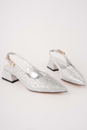 BulutMod BA04598 Gümüş S Kadın Altın Toka Günlük Abiye 3 Cm Kısa Topuklu Ayakkabı - 39