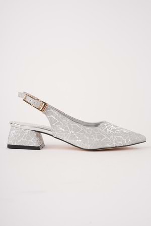 BulutMod BA04598 Gümüş S Kadın Altın Toka Günlük Abiye 3 Cm Kısa Topuklu Ayakkabı - 39