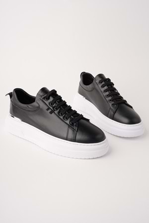 BulutMod BA04601 Siyah Erkek Hakiki Deri Arka Metal Günlük Yüksek Taban Sneaker Ayakkabı - 42