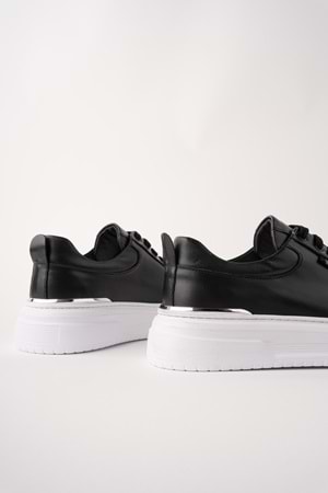 BulutMod BA04601 Siyah Erkek Hakiki Deri Arka Metal Günlük Yüksek Taban Sneaker Ayakkabı - 42