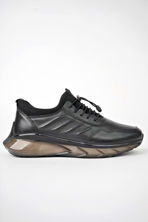BulutMod BA04472 Siyah Erkek Hakiki Deri İç Dış Streş lastik Bağcıklı Günlük Spor Ayakkabı