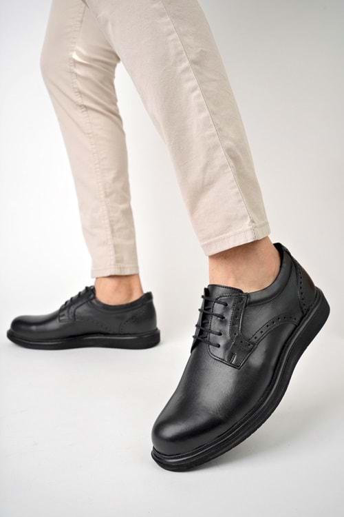 BulutMod Siyah Erkek Hakiki Deri Bağcıklı Günlük Klasik Eva Taban Ayakkabı