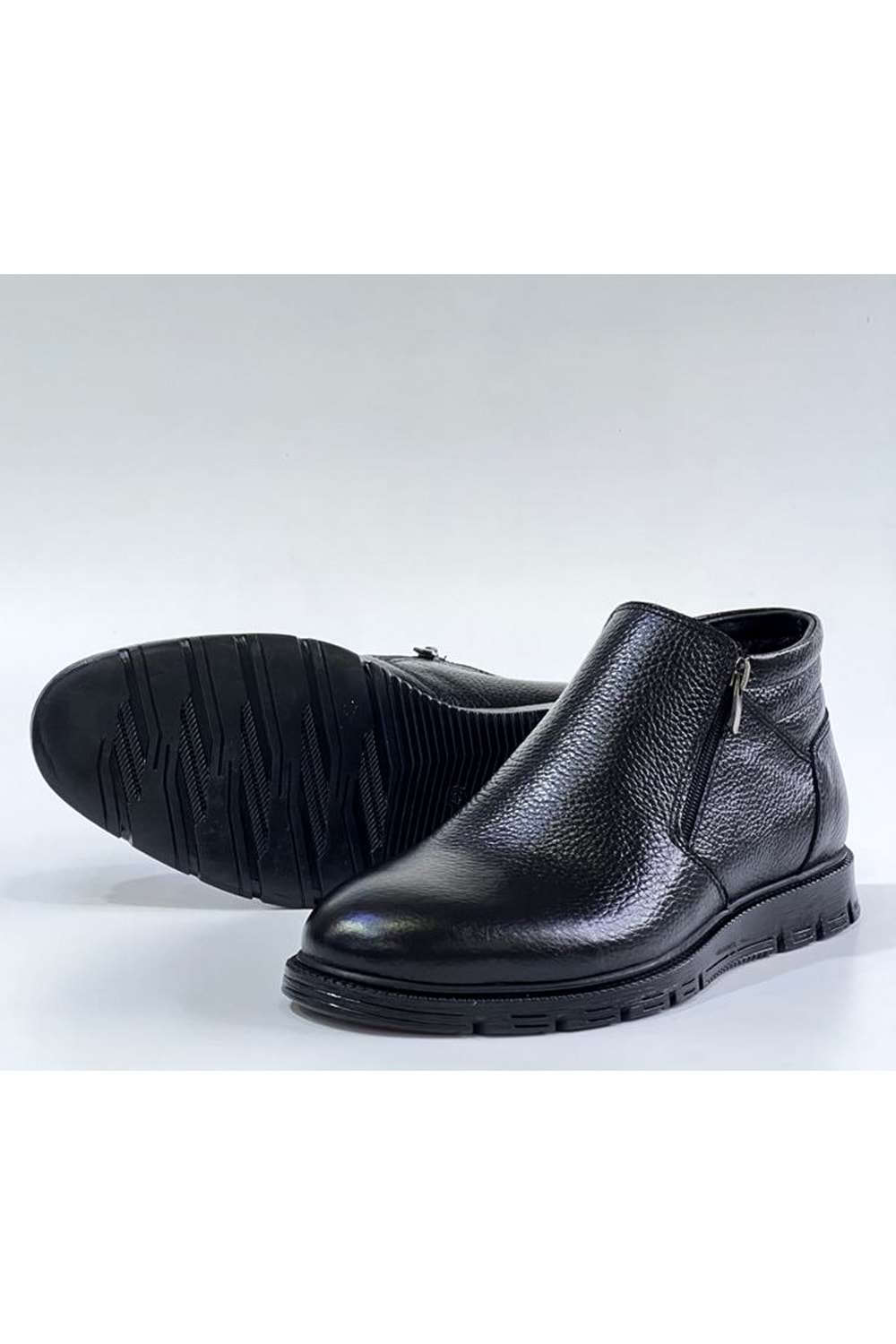 BulutMod Siyah Hakiki Deri Çift Fermuarlı Sıcak Astar Günlük Bot Postal Ayakkabı - SİYAH - 40