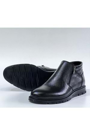 BulutMod Siyah Hakiki Deri Çift Fermuarlı Sıcak Astar Günlük Bot Postal Ayakkabı - SİYAH - 40
