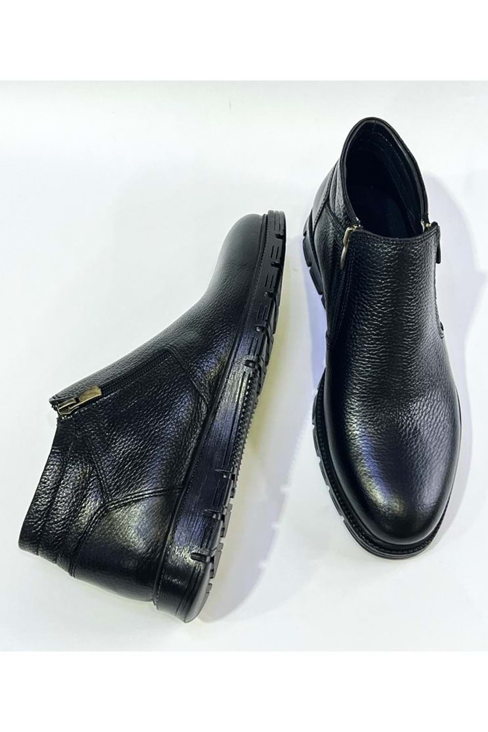 BulutMod Siyah Hakiki Deri Çift Fermuarlı Sıcak Astar Günlük Bot Postal Ayakkabı - SİYAH - 40