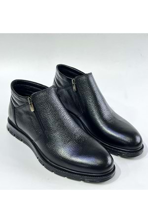 BulutMod Siyah Hakiki Deri Çift Fermuarlı Sıcak Astar Günlük Bot Postal Ayakkabı - SİYAH - 43