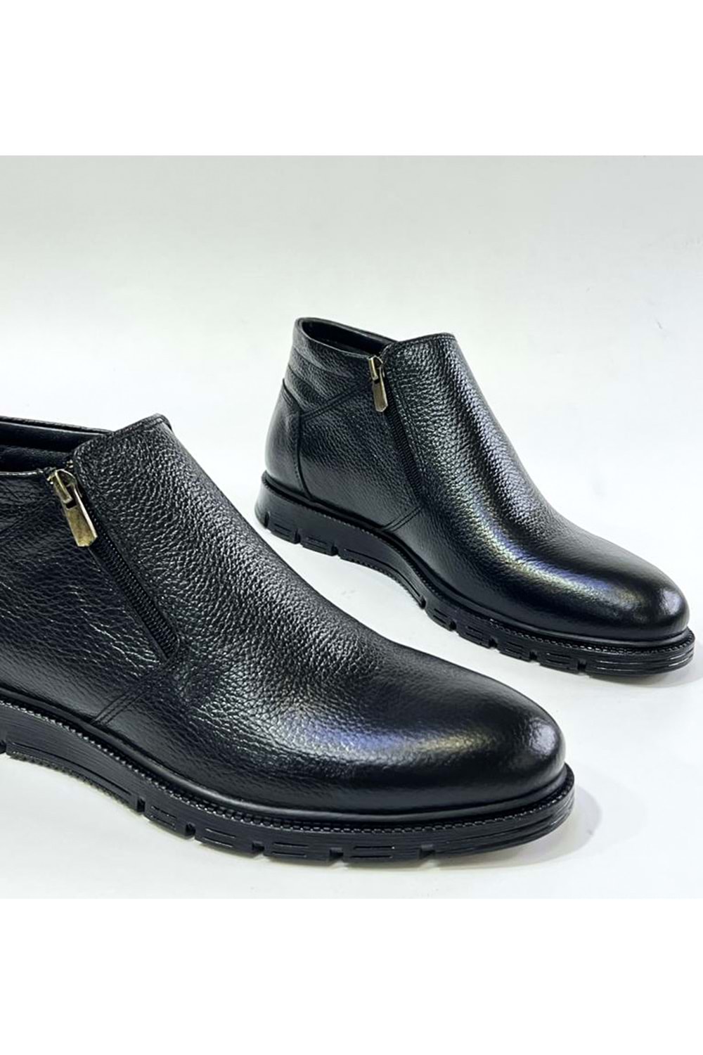 BulutMod Siyah Hakiki Deri Çift Fermuarlı Sıcak Astar Günlük Bot Postal Ayakkabı - SİYAH - 43