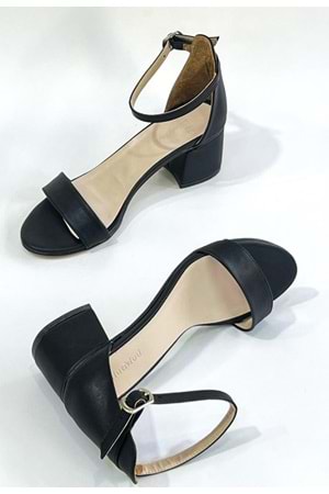 BulutMod Siyah Kadın Deri Tek Bant Klasik Topuklu Ayakkabı - Siyah Deri - 38