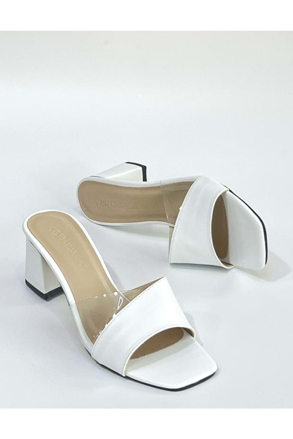 Bulut Ayakkabı Beyaz Kadın Yan Şeffaf Günlük Abiye Topuklu Terlik - BEYAZ - 41