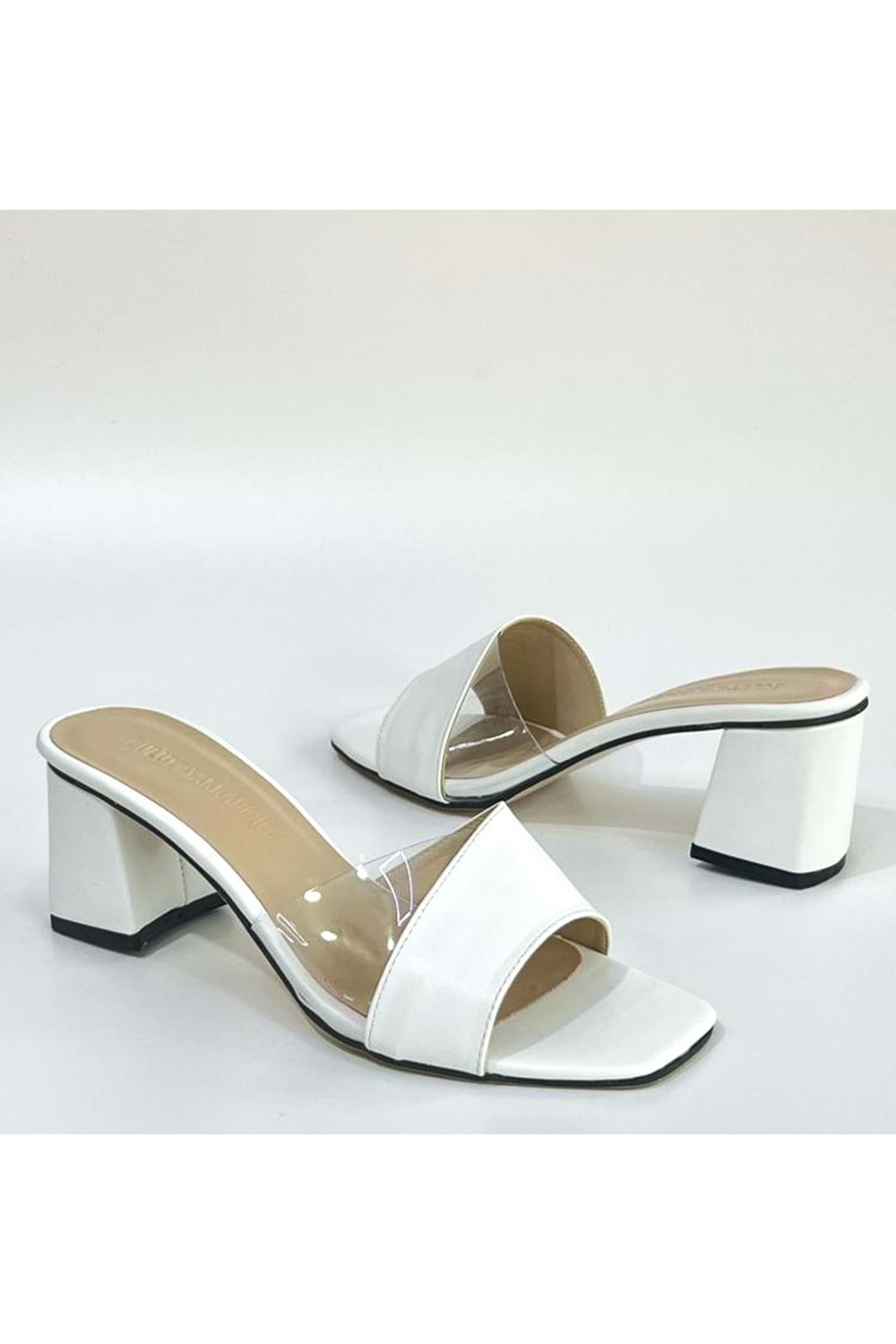 Bulut Ayakkabı Beyaz Kadın Yan Şeffaf Günlük Abiye Topuklu Terlik - BEYAZ - 41