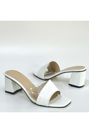Bulut Ayakkabı Beyaz Kadın Yan Şeffaf Günlük Abiye Topuklu Terlik - BEYAZ - 41
