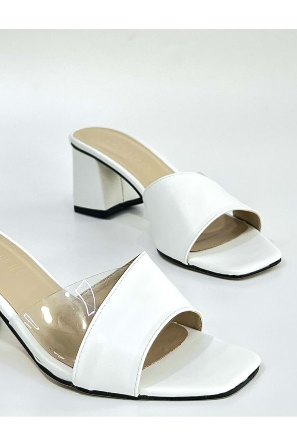 Bulut Ayakkabı Beyaz Kadın Yan Şeffaf Günlük Abiye Topuklu Terlik - BEYAZ - 41