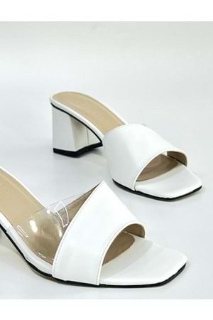 Bulut Ayakkabı Beyaz Kadın Yan Şeffaf Günlük Abiye Topuklu Terlik - BEYAZ - 41