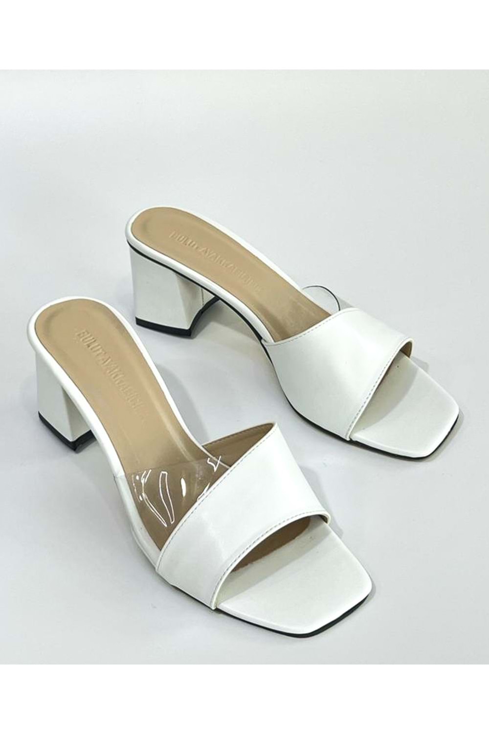 Bulut Ayakkabı Beyaz Kadın Yan Şeffaf Günlük Abiye Topuklu Terlik - BEYAZ - 41