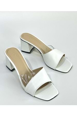 Bulut Ayakkabı Beyaz Kadın Yan Şeffaf Günlük Abiye Topuklu Terlik - BEYAZ - 41