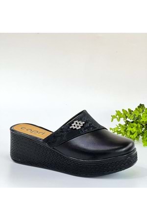 BulutMod Siyah Kadın Baskı Önü Kapalı Günlük Sabo Topuklu Terlik - SİYAH - 40