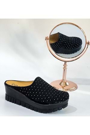 BulutMod BA04135 Siyah Kadın Taşlı Kapalı Günlük Sabo Topuklu Terlik - SİYAH - 40