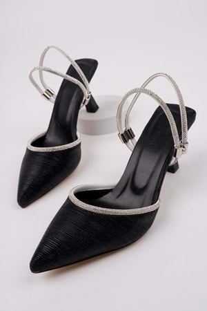 BulutMod BA04144 Siyah Kadın Simli Abiye Günlük Terlik Ve 6 Cm Topuklu Ayakkabı - 39