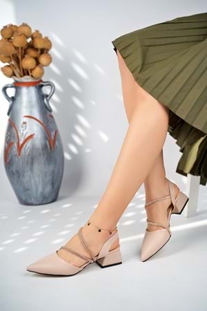 BulutMod BA04149 Ten Kadın İki Taşlı Günlük Abiye Kısa Topuklu Ayakkabı - Ten - 40