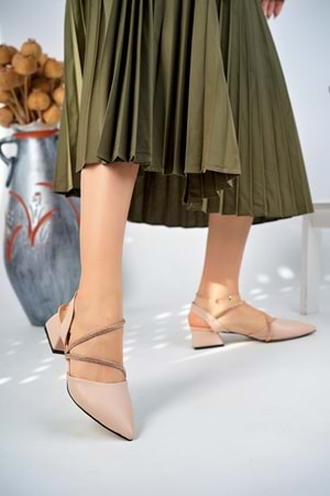 BulutMod BA04149 Ten Kadın İki Taşlı Günlük Abiye Kısa Topuklu Ayakkabı - Ten - 40