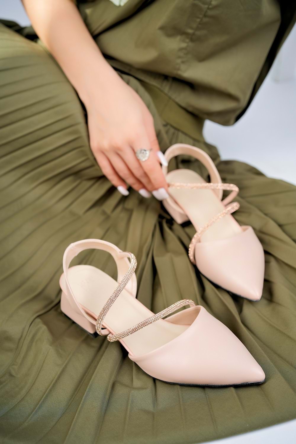 BulutMod BA04149 Ten Kadın İki Taşlı Günlük Abiye Kısa Topuklu Ayakkabı - Ten - 40