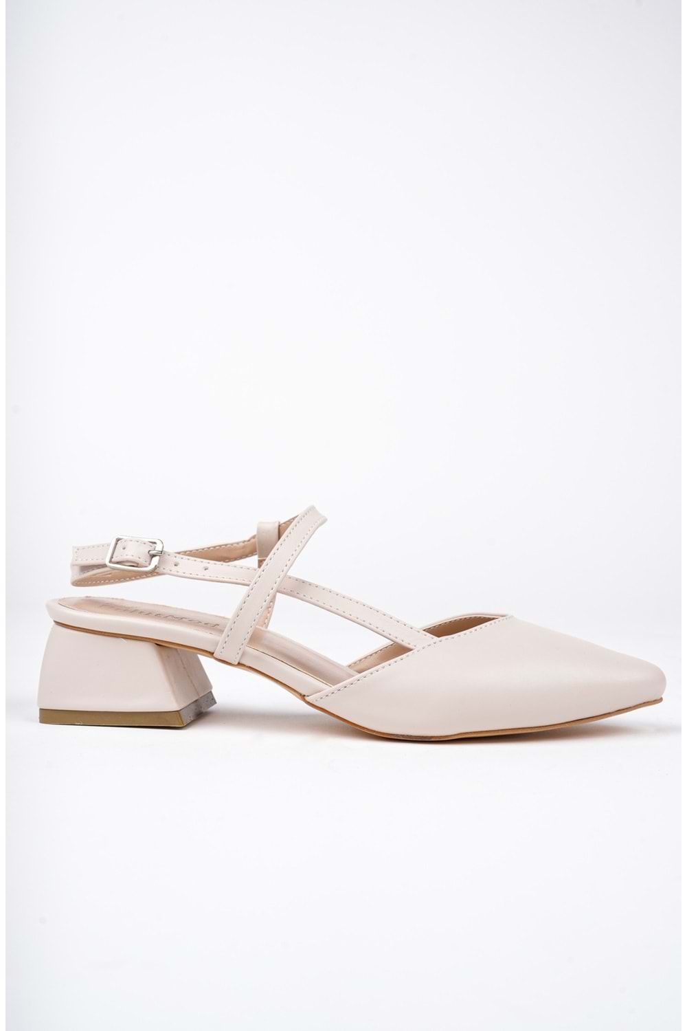 BulutMod BA04149 Bej Kadın Yan Bantlı Günlük Abiye Kısa 3 Cm Topuklu Ayakkabı