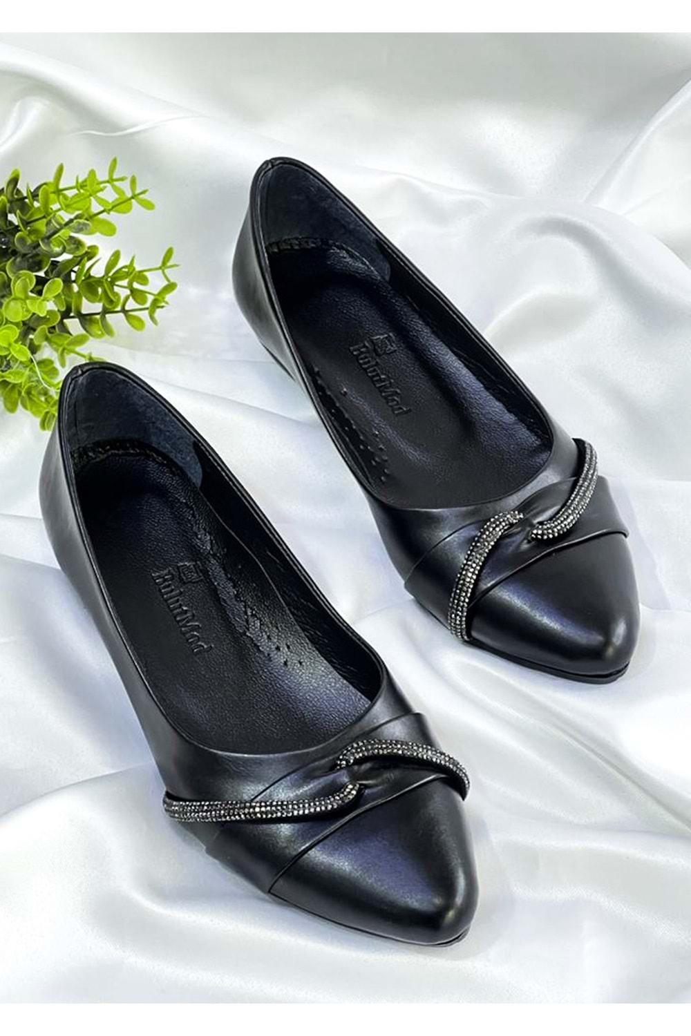 bulutmod BA04224 Siyah S Kadın Dalga Taşlı Büyük Numara Günlük Babet Ayakkabı - 42