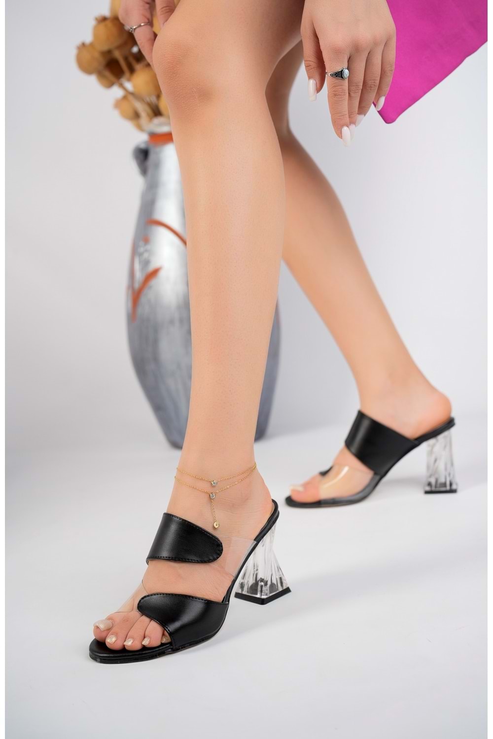 bulutmod BA04241 Siyah Kadın Şeffaf Topuk Ve Deri Günlük Abiye Terlik - SİYAH - 40
