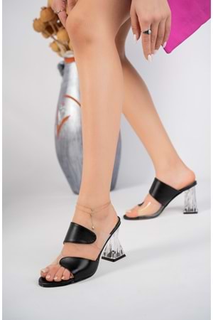 bulutmod BA04241 Siyah Kadın Şeffaf Topuk Ve Deri Günlük Abiye Terlik - SİYAH - 40