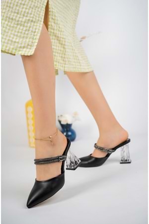 bulutmod BA04250 Siyah Kadın Taşlı Önü Kapalı Günlük Terlik Ve Topuklu Ayakkabı - SİYAH - 37