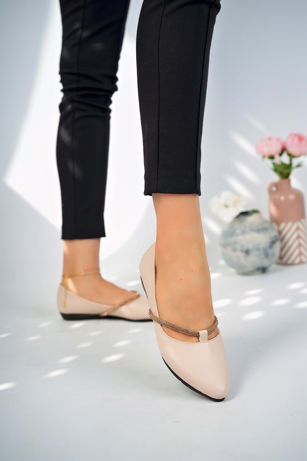 bulutmod BA04251 Ten Kadın Taşlı Büyük Numara Günlük Babet Ayakkabı - Ten - 37