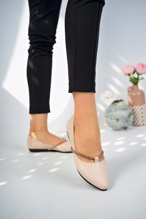 bulutmod BA04251 Ten Kadın Taşlı Büyük Numara Günlük Babet Ayakkabı - Ten - 37