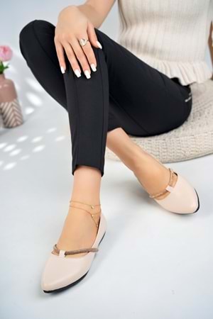 bulutmod BA04251 Ten Kadın Taşlı Büyük Numara Günlük Babet Ayakkabı - Ten - 37