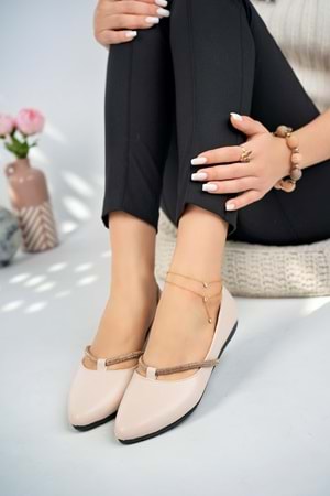 bulutmod BA04251 Ten Kadın Taşlı Büyük Numara Günlük Babet Ayakkabı - Ten - 37