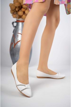 bulutmod BA04253 Beyaz Kadın Yan Taşlı Günlük Büyük Numara Babet Ayakkabı - Beyaz - 41